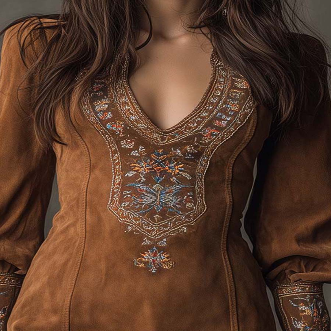 Viola | Robe mini en suédine brodée