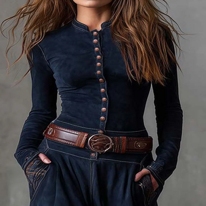 Leonora | Robe longue vintage à carreaux en suédine