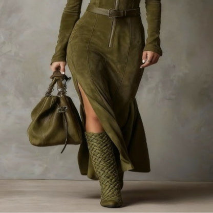 Alessia | Robe longue en suédine