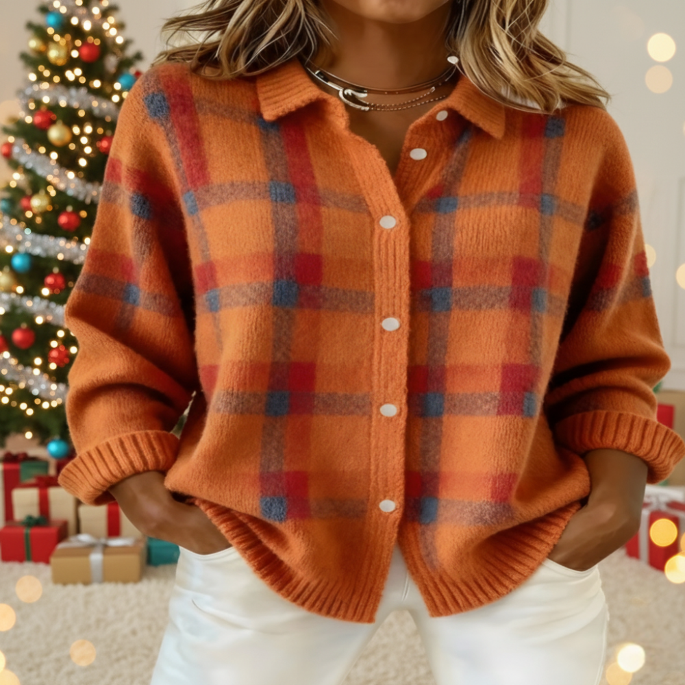 Soline | Cardigan en Tricot Doux à Carreaux